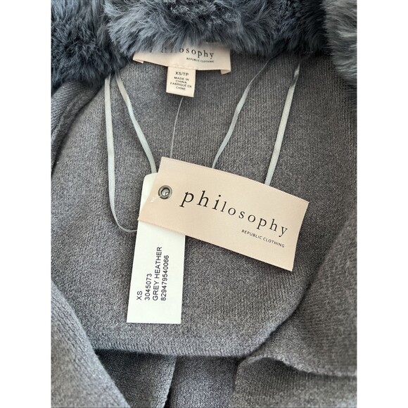 NWT Philosophy Faux Fur Collar Duster Gray XS - Picture 8 of 9